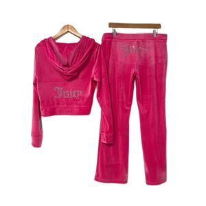NWT Large JUICY COUTURE Velour Bling Tracksuit Hoodie & Pant Hot Pink